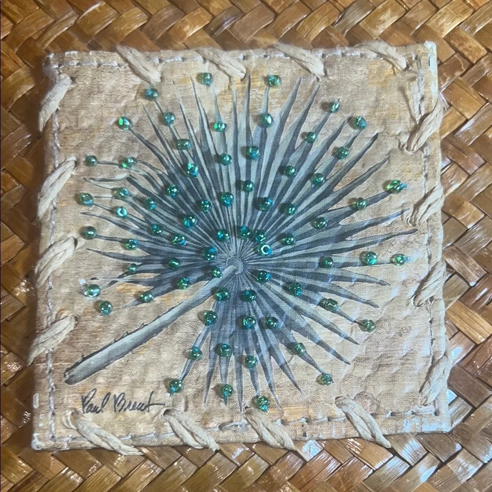 Sun N Sand Rattan Woven‎ Tan Clutch Wristlet with beading